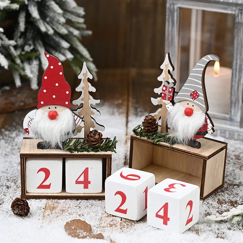 Yeouu | Wooden Painted Christmas Countdown Calendar – Festive Christmas Home Decor & New Year Countdown Gift
